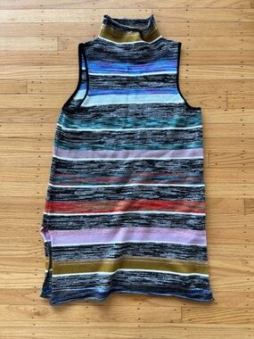 Striped Knit Sleeveless Tunic Mock Neck Sweater Dress - Multicolor